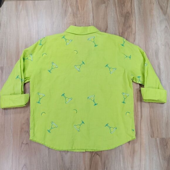 🔹️Casey Coleman Lime Embroider Margaritas Button Linen Top Medium - Picture 3 of 11
